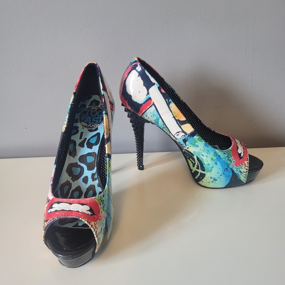 Too Fast Studded Stiletto Smoking Heels, VGUC, Size 7